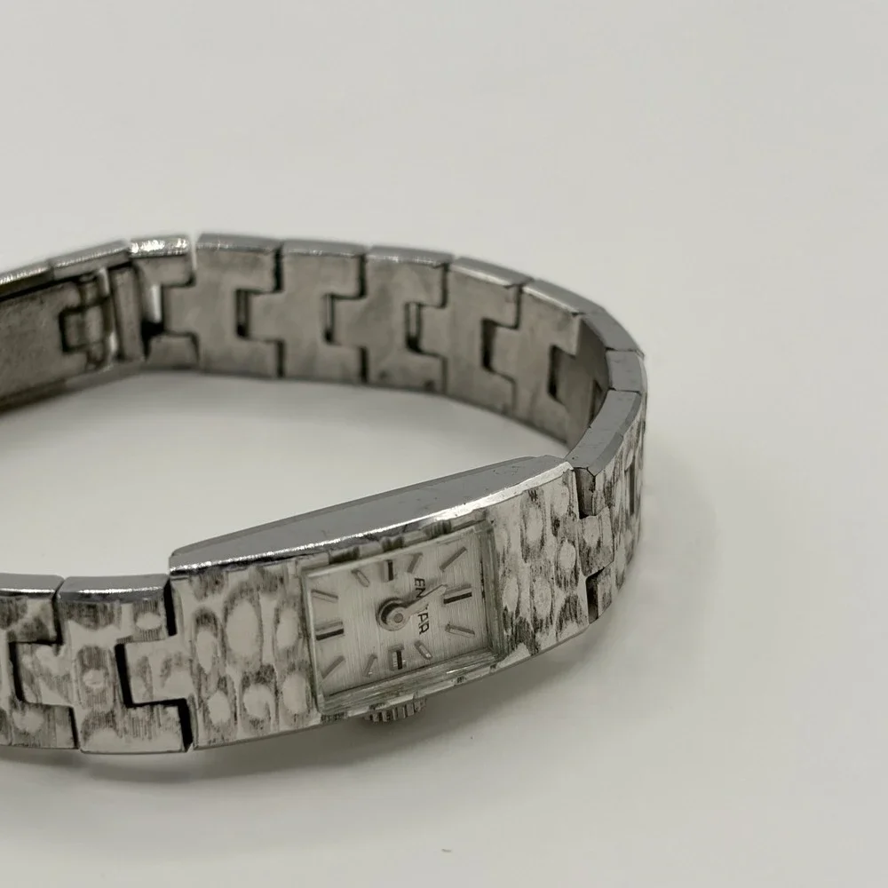 Vintage Enicar Silver‎ Tone Textured Link Analog Manual Women Watch
